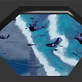 Cartoon Scene With Purple Rock Like Structures Blue Water Waves Characters And Floating Barrels