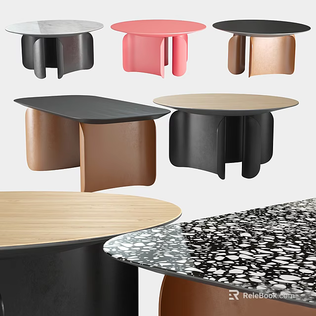 Modern Coffee Tables With Black Pink Copper Legs And Wooden Marble Tabletops 3d model 