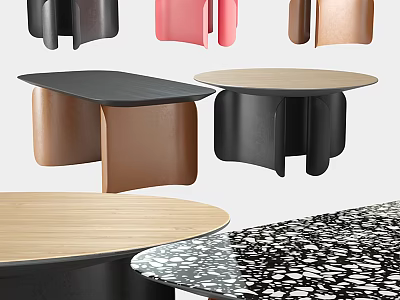 Modern Coffee Tables With Black Pink Copper Legs And Wooden Marble Tabletops 3d model
