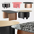 Modern Coffee Tables With Black Pink Copper Legs And Wooden Marble Tabletops