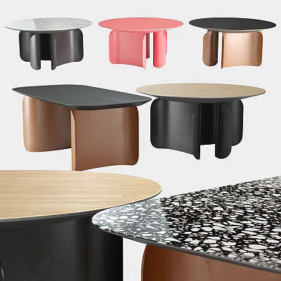 Modern Coffee Tables With Black Pink Copper Legs And Wooden Marble Tabletops 3d model