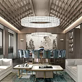Luxurious Private Box Interior With Chandelier Sofa Coffee Table And Dining Table Chairs 3d model