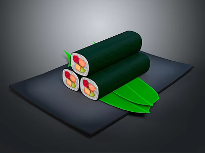 Delicious Sushi Rolls With Green Nori And Colorful Ingredients On Black Mat 3d model