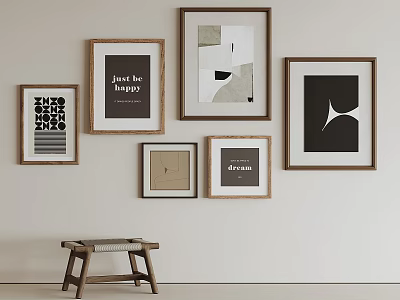 Modern Abstract Paintings Framed On Wall With Minimalist Decorative Art Design 3d model