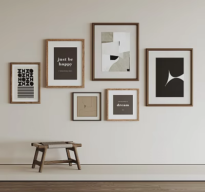 Modern Abstract Paintings Framed On Wall With Minimalist Decorative Art Design 3d model