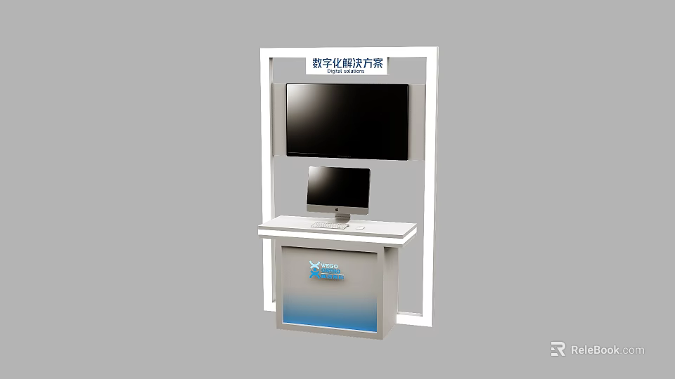 Smart Digital Display Cabinet with Large Screen Small Monitor and Functional Countertop 3d model 