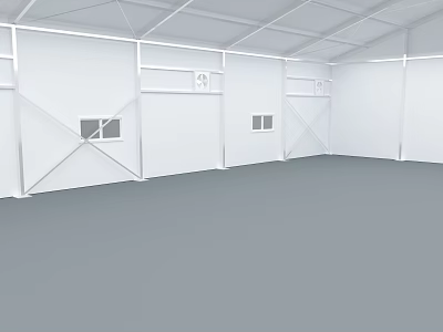 Spacious White Tent Interior With Metal Frame Structure Small Windows And Gray Floor 3d model