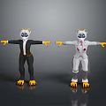 Anthropomorphic Cartoon Characters With Horns Yellow Claws And Black White Costumes
