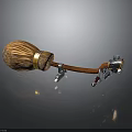 Handmade Decorative Broom With Woven Head Wooden Handle And Metal Brackets