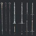 Display Of Different Medieval Sword Types With Metallic Blades And Ancient Designs