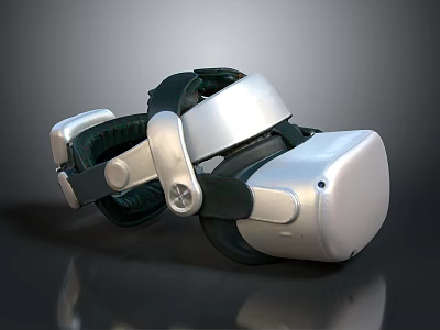 Sleek Silver Black VR Headset With Ergonomic Head Strap And Comfortable Fit 3d model