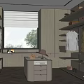 Modern Walk in Closet Interior With Hanging Clothes Drawers Shelves And Shoes