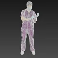 A Man In Purple Scrubs Adjusting Blue Gloves Wearing Face Mask Standing Against Grey Background