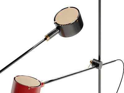 Modern Floor Lamp With Round Shade Black Red Color Stylish Design 3d model
