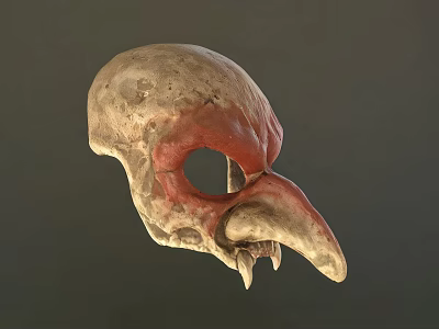 Detailed Mythical Creature Skull With Brown Red Texture Sharp Beak And Pointed Teeth 3d model