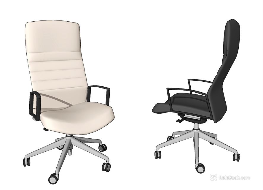 Beige And Black Office Chair With Ergonomic Design Adjustable Backrest Swivel Base With Wheels 3d model 