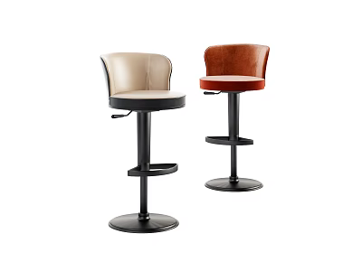 Modern Beige and Red Leather Bar Stools with Adjustable Black Metal Base and Backrest Design 3d model