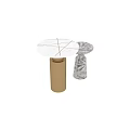 Round Side Tables With Marble Top White Surface And Gold Cylinder Base Design