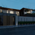 Modern Detached Villa Exterior With Stone Wall Wooden Gate Black SUV And Green Plants