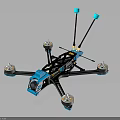 Blue And Black Drone Frame With White Propellers Dual Antennas And Camera Mount