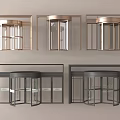 Modern Revolving Doors Design With Glass Panels And Metal Frames In Gold And Black