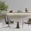 Modern Table And Chairs Set With Grey Upholstered Chair Metal Frame Chair And Small Table