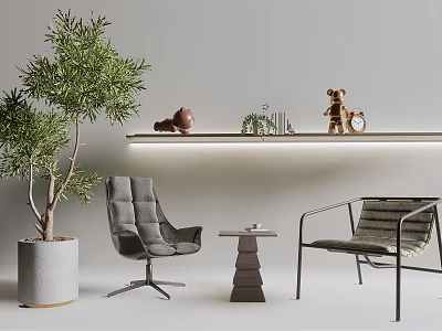 Modern Table And Chairs Set With Grey Upholstered Chair Metal Frame Chair And Small Table 3d model