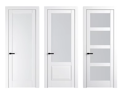 White Hinged Interior Doors with Various Designs Glass Panels and Panel Details 3d model