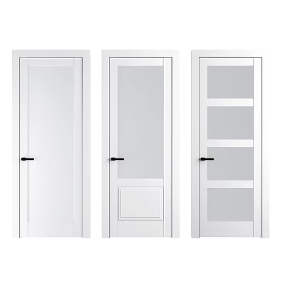 White Hinged Interior Doors with Various Designs Glass Panels and Panel Details 3d model