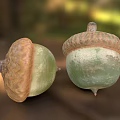 Two Green And Brown Acorns With Textured Caps In Natural Setting 3d model