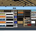 Supermarket Department Store Interior With Shelves Daily Necessities And Display Counter