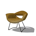 Brown Textured Fabric Curved Armchair With Black Metal Legs Modern Design