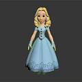 Blonde Cartoon Princess in Blue Dress With Decorative Patterns And Blue Gloves On Gray Background