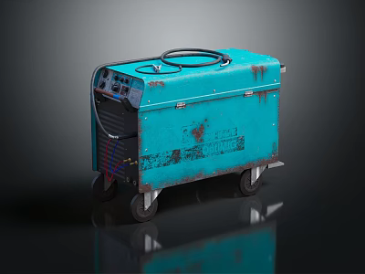 Blue Industrial Equipment With Wheels Control Panel Top Cable And Rusty Surface 3d model