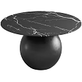 Stylish Round Dining Table With Black Marble Top Supported By Black Sphere Base 3d model