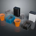 Washing Daily Use Items With Orange Buckets Blue Storage Boxes Transparent Cups And Containers