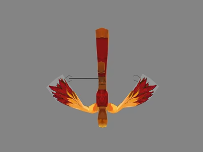 Fantasy Style Weapon With Wing Shaped Structure And Red Yellow Color Accents 3d model