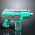 Turquoise And Silver Metallic Modern Pistol With Futuristic Design Features
