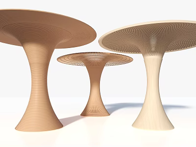 Modern Mushroom Shaped Pergola Design With Three Sizes And Spiral Wooden Texture 3d model