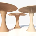 Modern Mushroom Shaped Pergola Design With Three Sizes And Spiral Wooden Texture