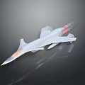 Detailed White Fighter Jet Model With Red Exhaust Flames On Dark Reflective Surface
