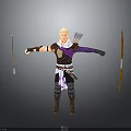 Blonde Archer Character with Purple Sleeves Brown Armor Quiver Arrows Arms Outstretched 3D Design