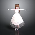 Cute Child with Brown Pigtails in White Lace Dress Arms Outstretched Wearing Blue Shoes