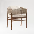 Modern Single Chair With Wooden Frame Woven Armrests And Linen Seat Cushion
