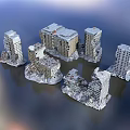 Damaged High Rise Building Models With Collapsed Structures And Scattered Debris 3d model