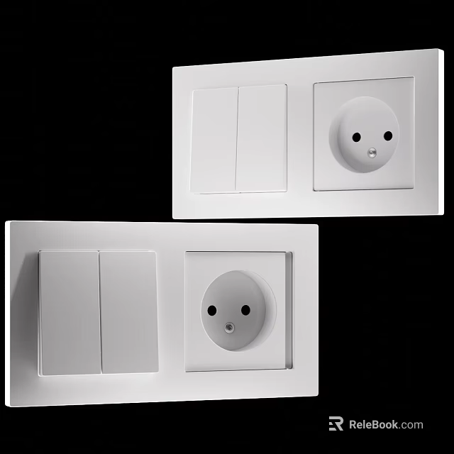 White Modern Switch Panel with Double Switches and Socket for Home Interior Use 3d model 