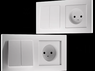 White Modern Switch Panel with Double Switches and Socket for Home Interior Use 3d model