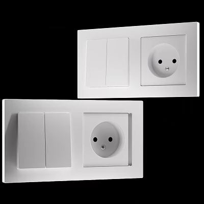 White Modern Switch Panel with Double Switches and Socket for Home Interior Use 3d model