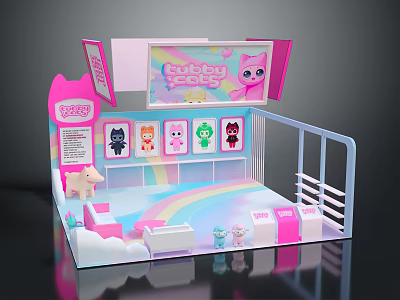Colorful Pink Cartoon Scene Featuring Lucky Baby Sign Rainbow And Pony Doll 3d model