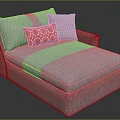Modern Light Gray Upholstered Chaise Lounge with Red Patterned and Light Gray Pillows 3d model